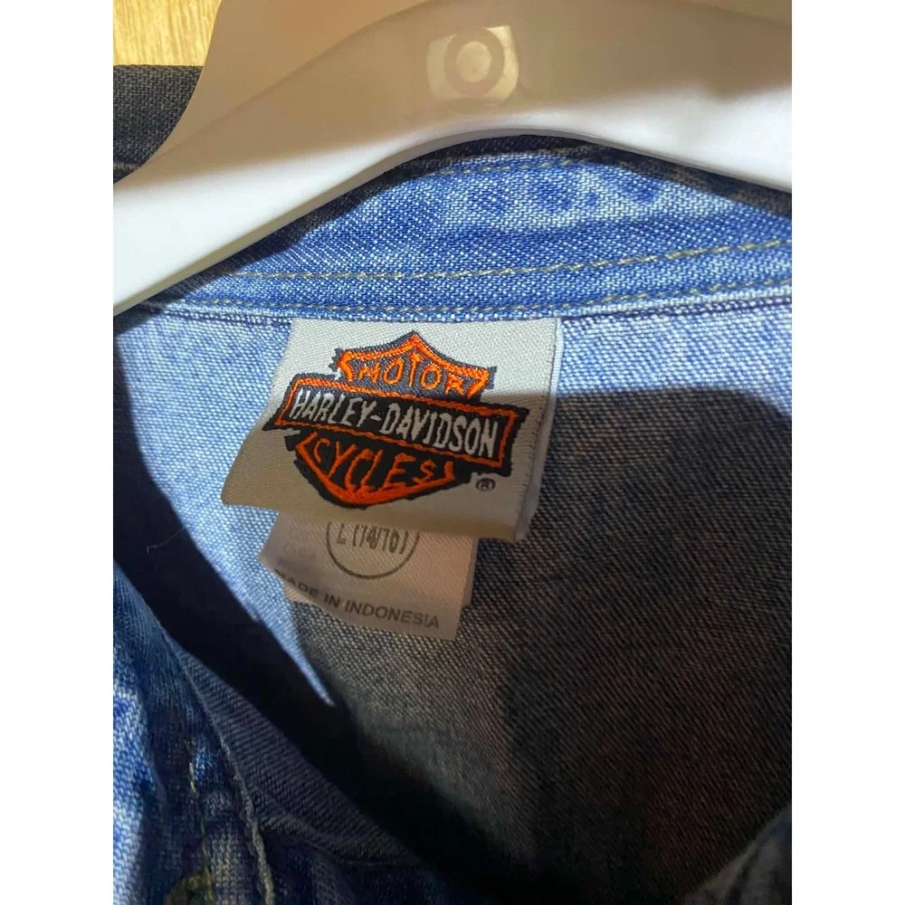 Boys or Girls Denim Shirt, Harley Davidson, Size Large 14/16